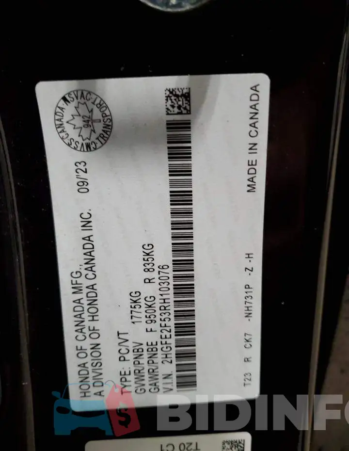 2HGFE2F53RH103076 Photo# 12