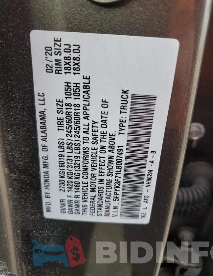 5FPYK3F71LB007491 Photo# 12