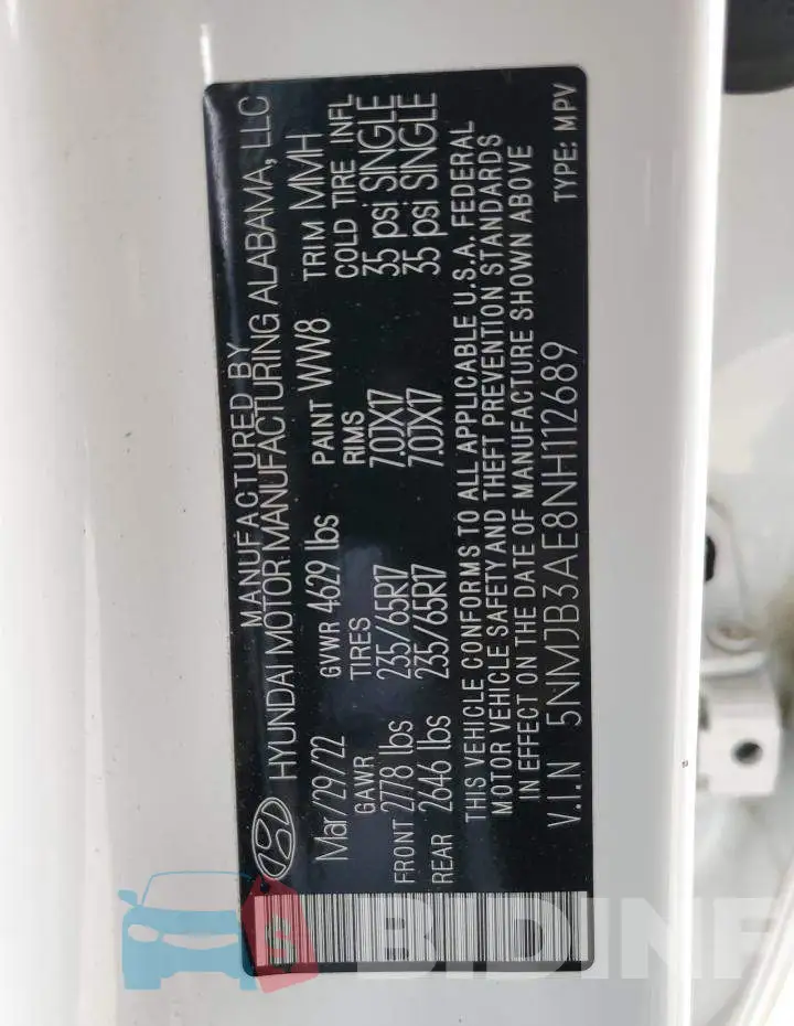 5NMJB3AE8NH112689 Photo# 14