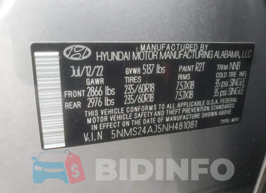 5NMS24AJ5NH481081 Photo# 14
