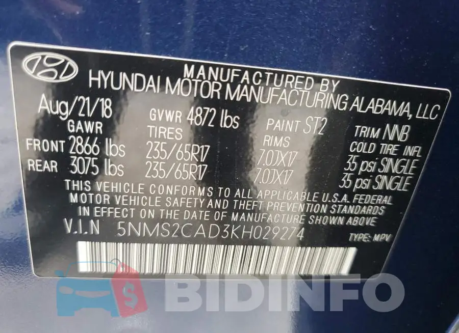 5NMS2CAD3KH029274 Photo# 13