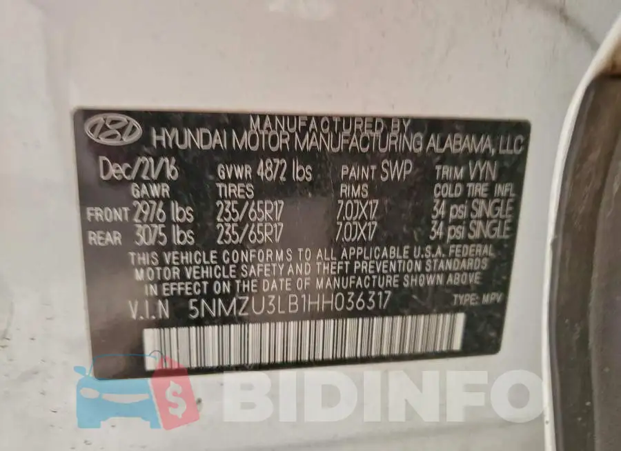 5NMZU3LB1HH036317 Photo# 13