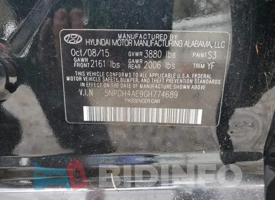 5NPDH4AE9GH774689 Photo# 12