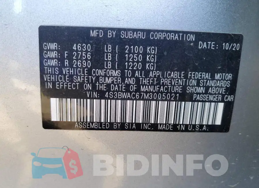 4S3BWAC67M3005021 Photo# 12