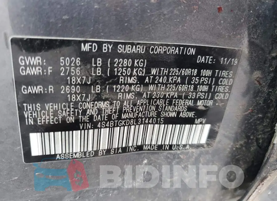 4S4BTGKD8L3144015 Photo# 13