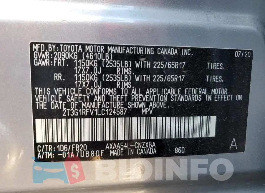 2T3G1RFV1LC124587 Photo# 13