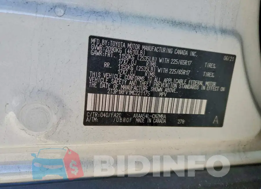 2T3P1RFV1MC221175 Photo# 13