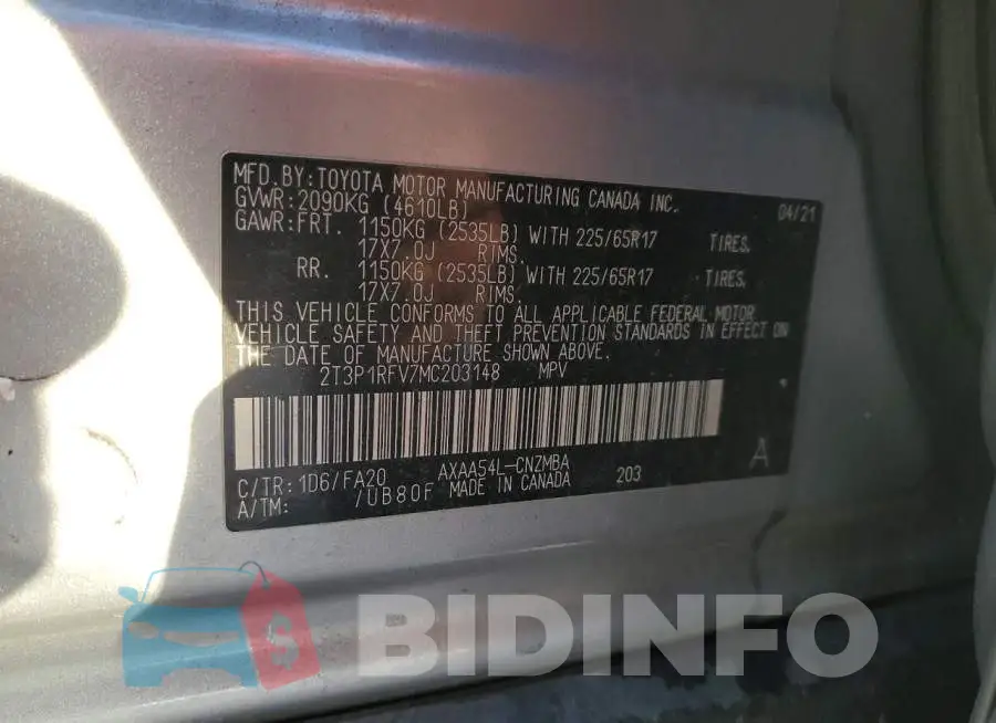 2T3P1RFV7MC203148 Photo# 13