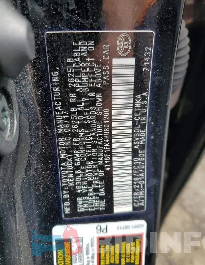 4T1BF1FK4HU801200 Photo# 12