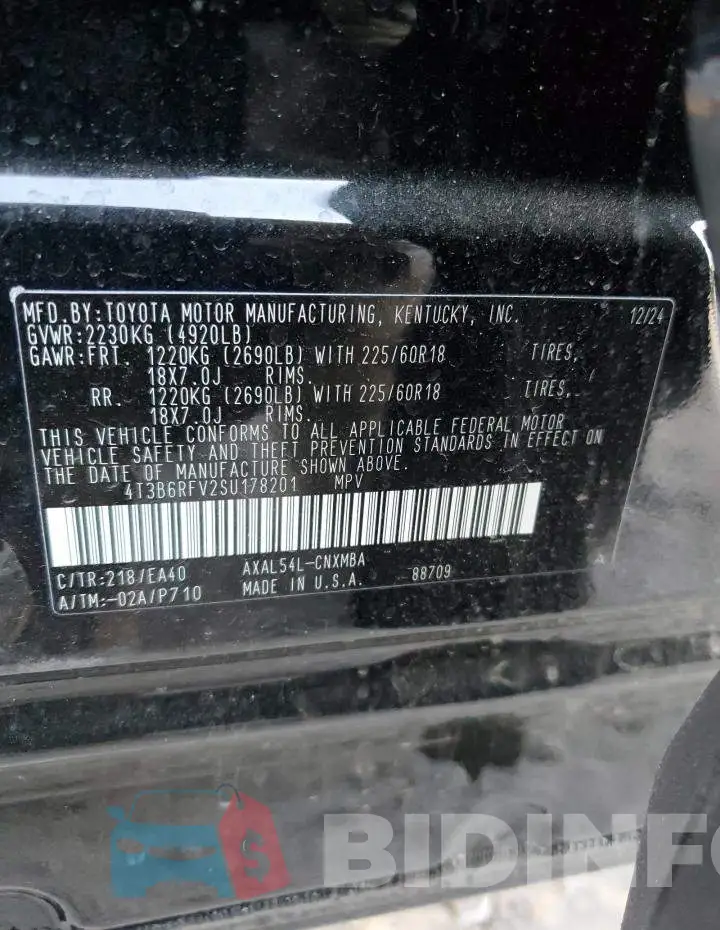 4T3B6RFV2SU178201 Photo# 13
