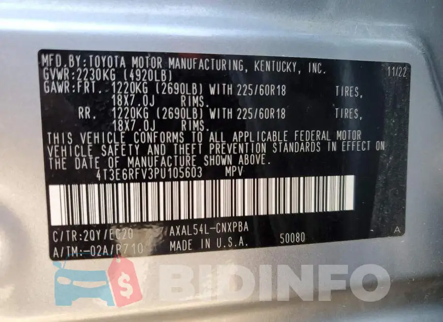 4T3E6RFV3PU105603 Photo# 12