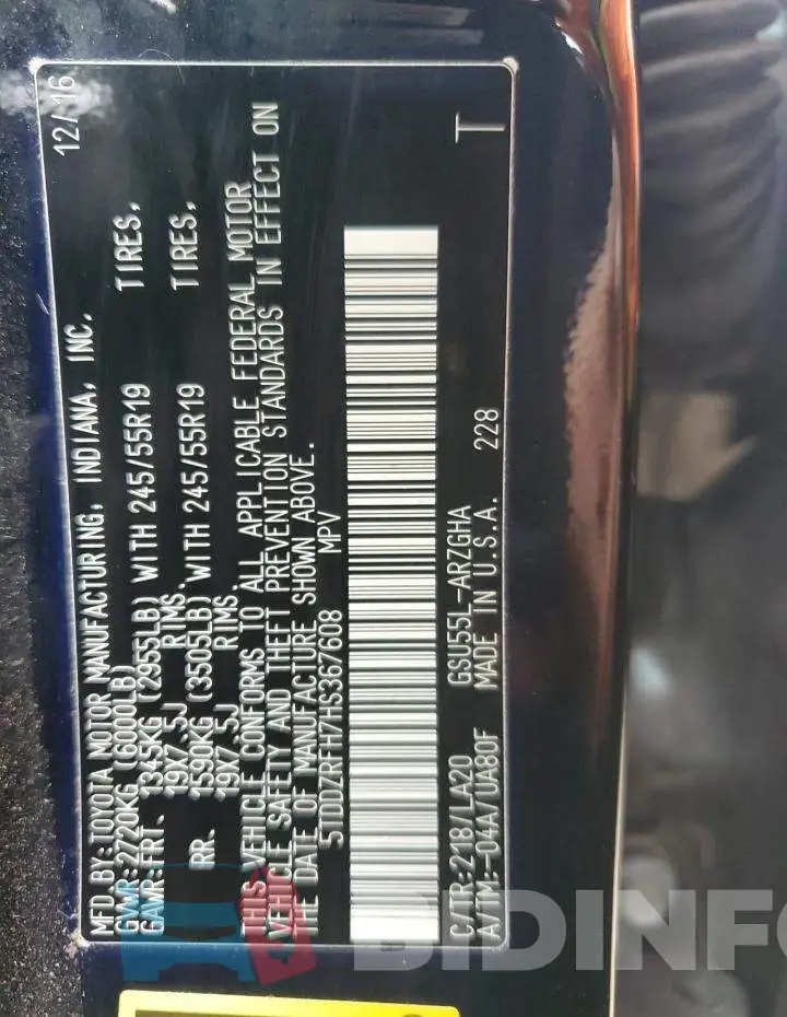 5TDDZRFH7HS367608 Photo# 13