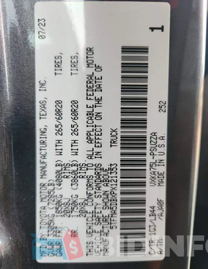 5TFMA5DBXPX121353 Photo# 14