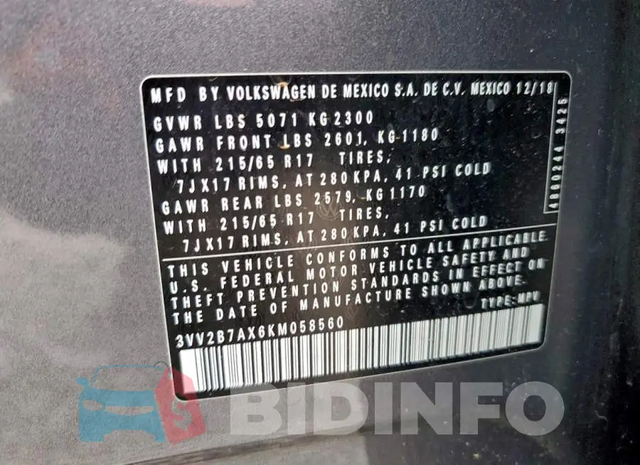 3VV2B7AX6KM058560 Photo# 12