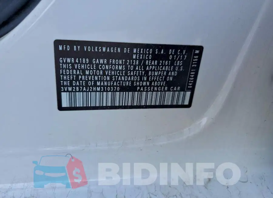 3VW2B7AJ2HM310370 Photo# 12