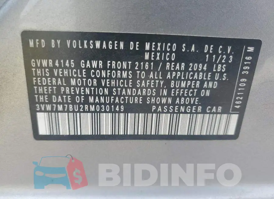 3VW7M7BU2RM030149 Photo# 12