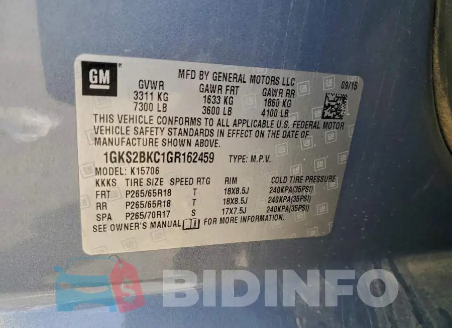 1GKS2BKC1GR162459 Photo# 14