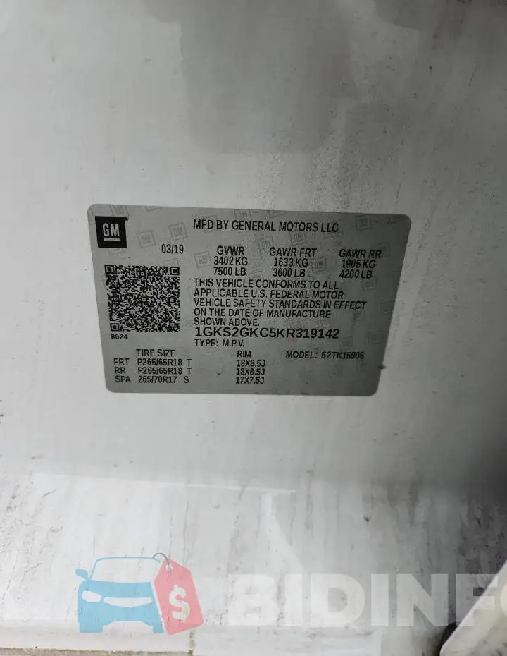 1GKS2GKC5KR319142 Photo# 13