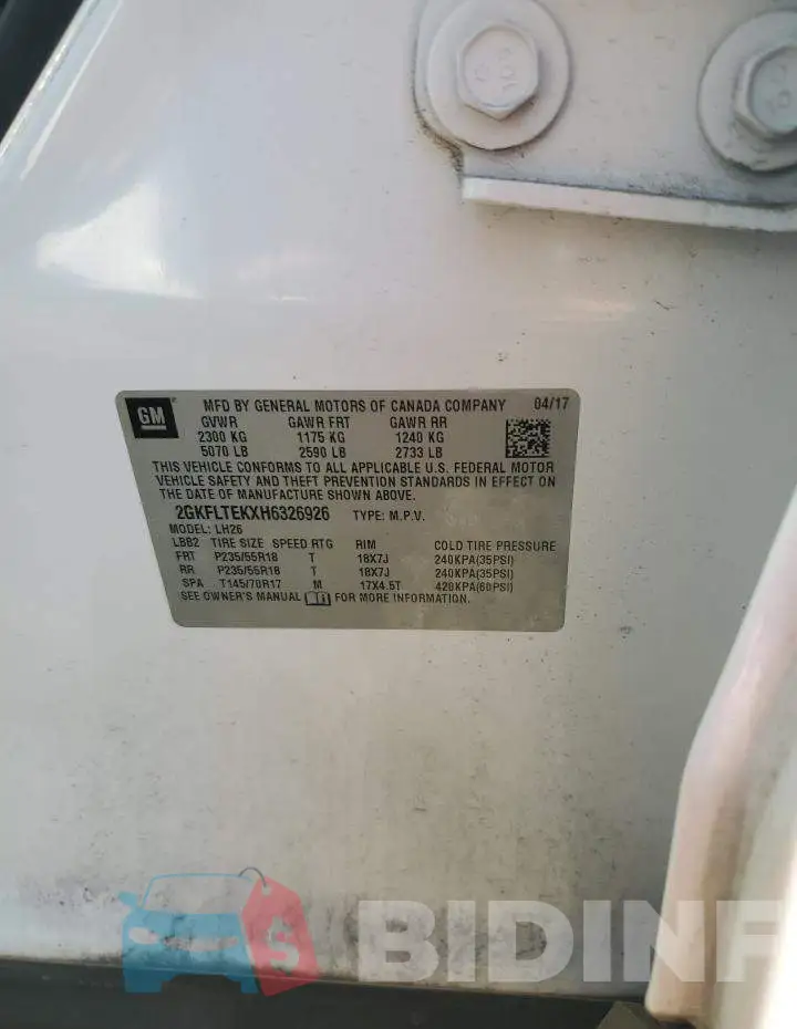 2GKFLTEKXH6326926 Photo# 13