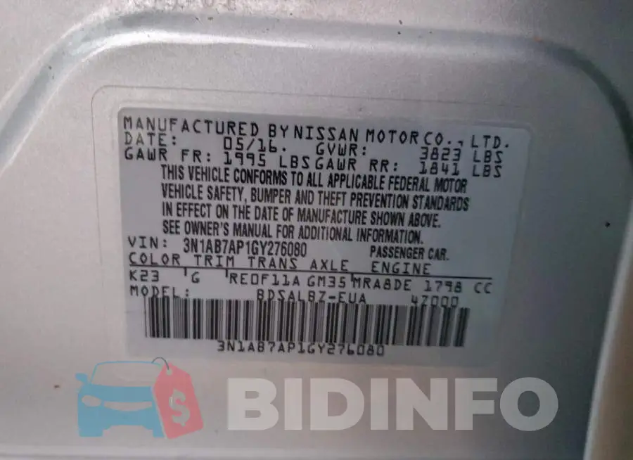 3N1AB7AP1GY276080 Photo# 12