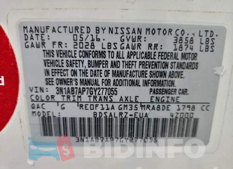3N1AB7AP7GY277055 Photo# 12