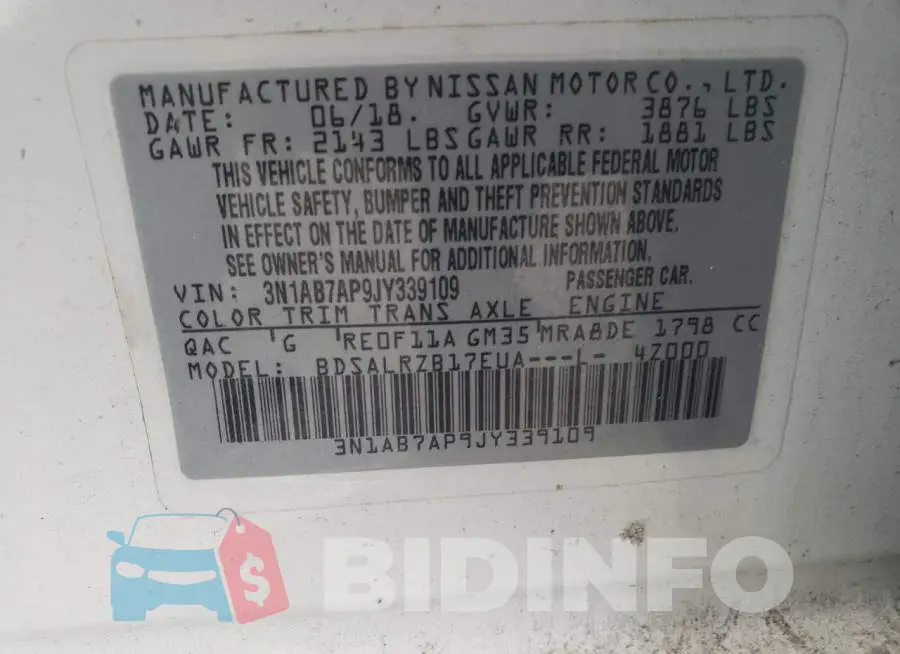 3N1AB7AP9JY339109 Photo# 12