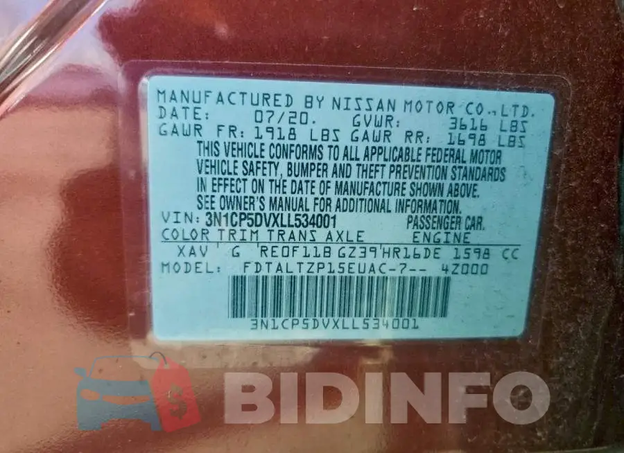 3N1CP5DVXLL534001 Photo# 12