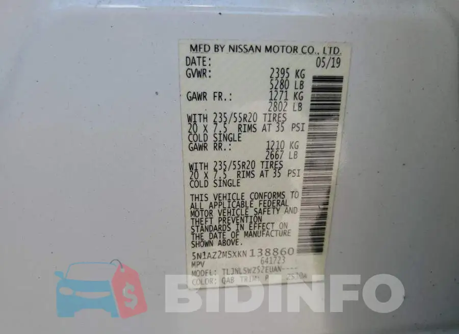 5N1AZ2MSXKN138860 Photo# 13
