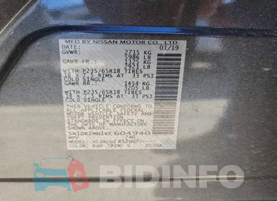 5N1DR2MN1KC604940 Photo# 13