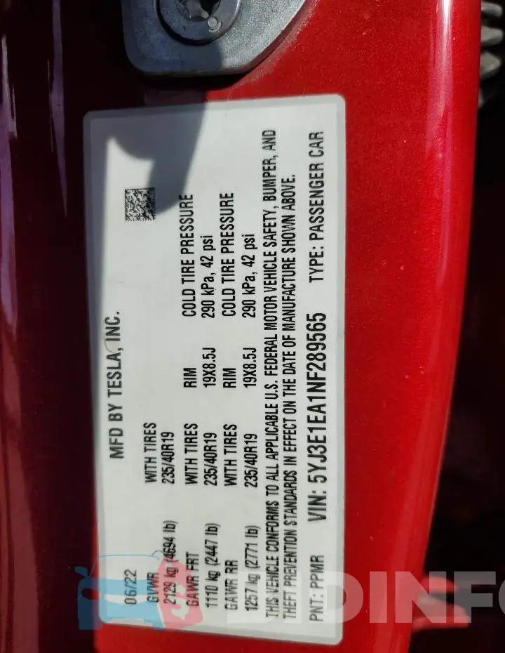 5YJ3E1EA1NF289565 Photo# 13