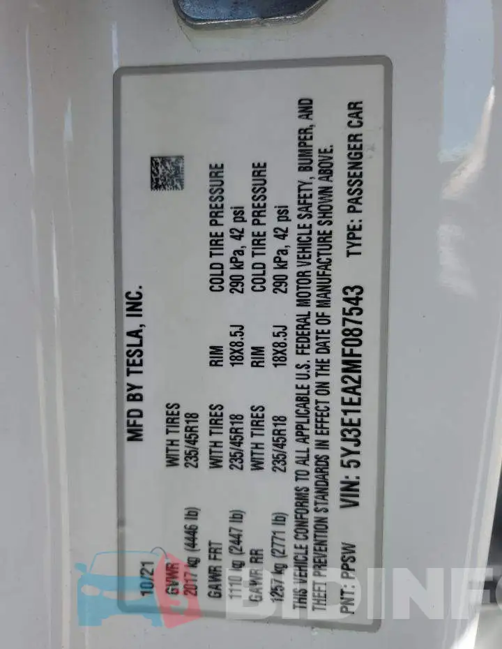 5YJ3E1EA2MF087543 Photo# 12