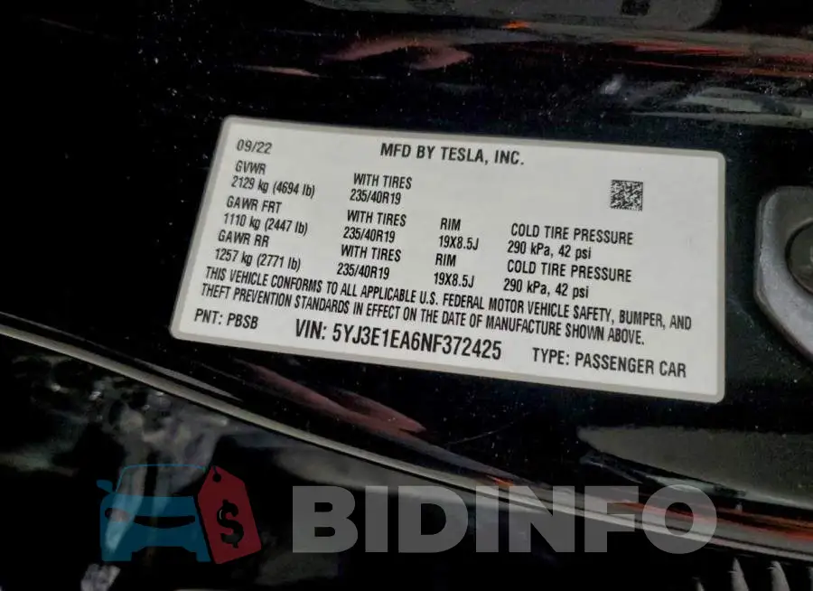 5YJ3E1EA6NF372425 Photo# 12