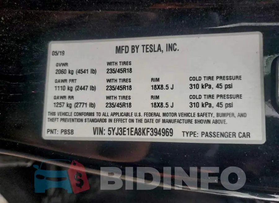 5YJ3E1EA8KF394969 Photo# 12