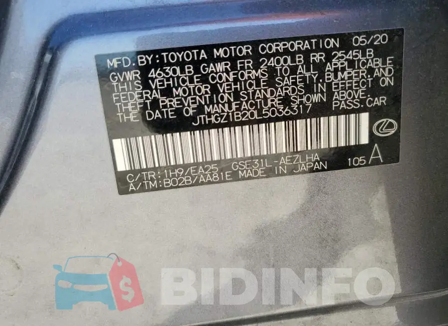 JTHGZ1B20L5036317 Photo# 12