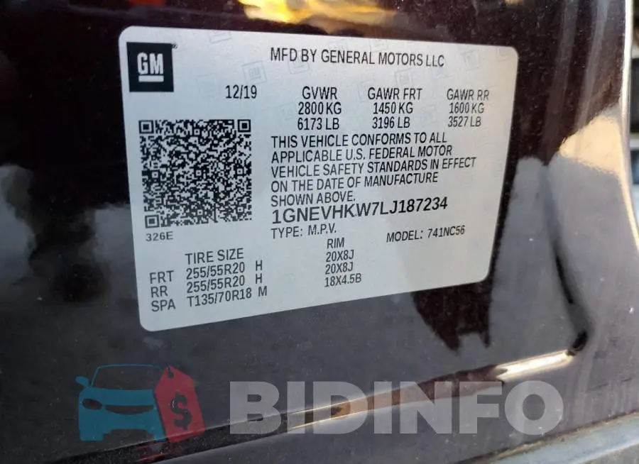 1GNEVHKW7LJ187234 Photo# 13