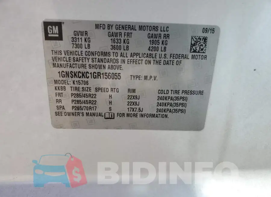 1GNSKCKC1GR156055 Photo# 13