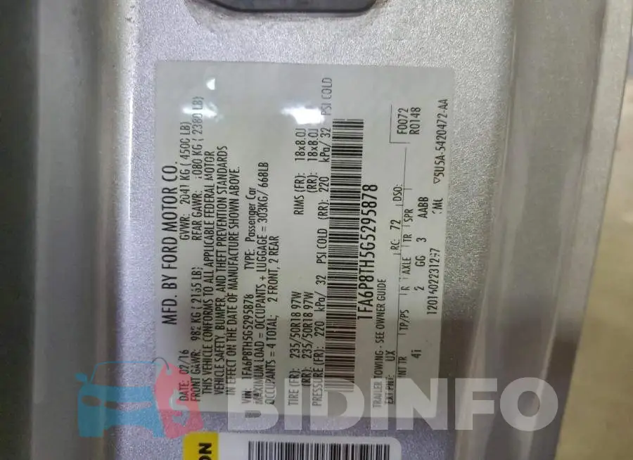 1FA6P8TH5G5295878 Photo# 12