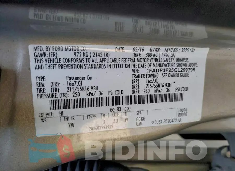 1FADP3F25GL299796 Photo# 12