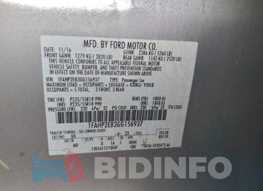 1FAHP2E83GG156937 Photo# 12