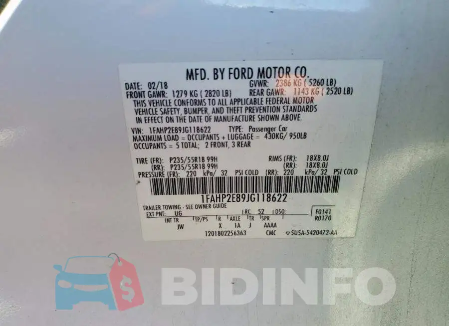1FAHP2E89JG118622 Photo# 12