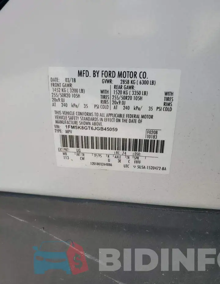 1FM5K8GT6JGB45059 Photo# 14