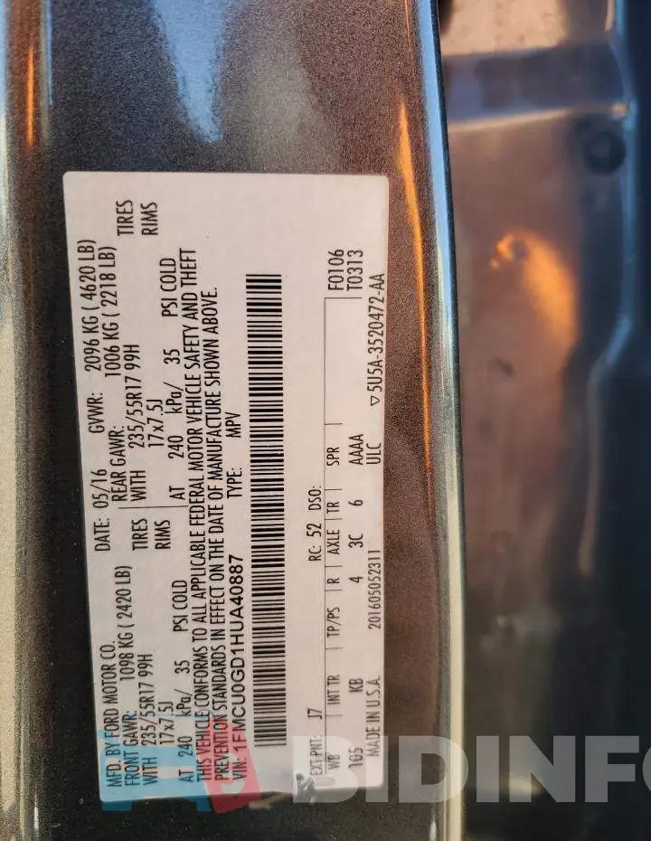 1FMCU0GD1HUA40887 Photo# 12