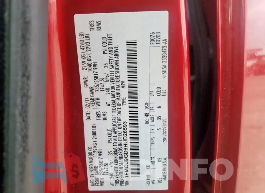1FMCU9GD6HUD26593 Photo# 13