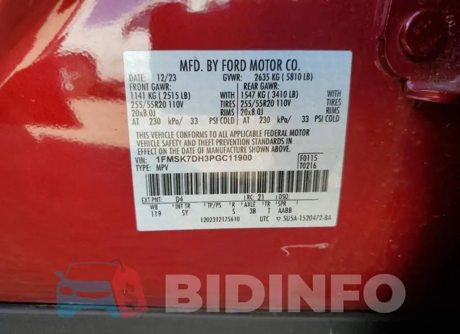 1FMSK7DH3PGC11900 Photo# 14