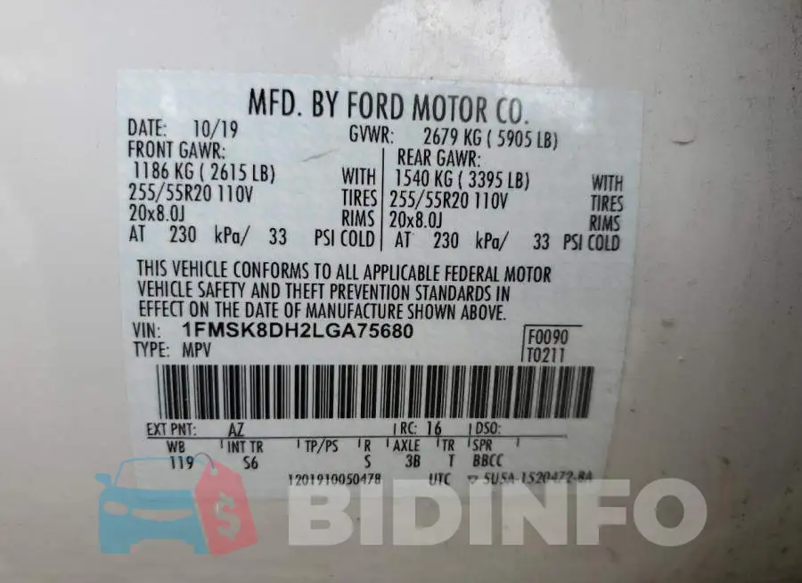 1FMSK8DH2LGA75680 Photo# 13