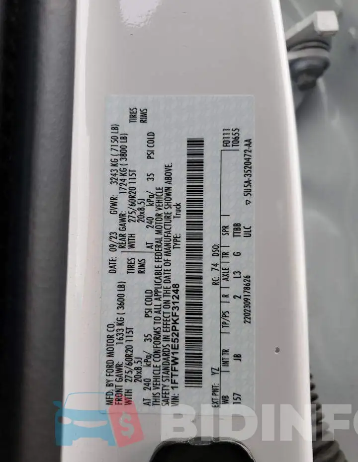 1FTFW1E52PKF31248 Photo# 13