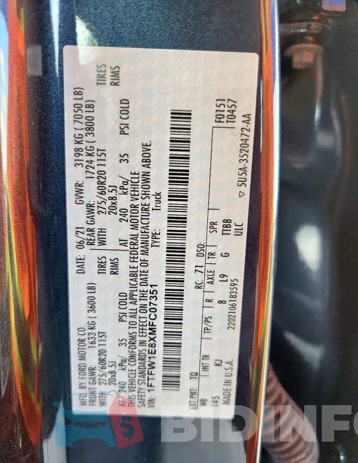 1FTFW1E8XMFC07351 Photo# 12