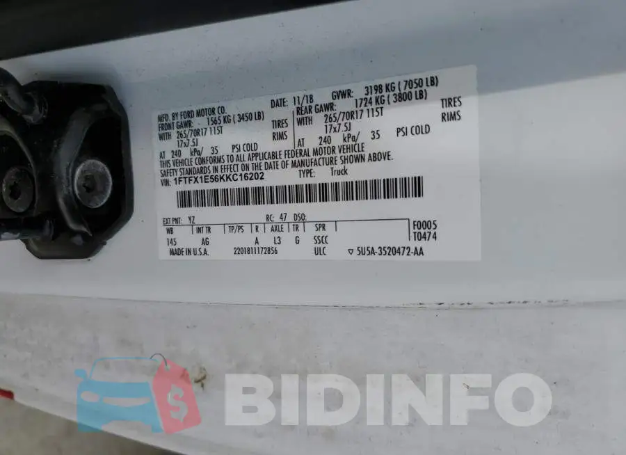 1FTFX1E56KKC16202 Photo# 12