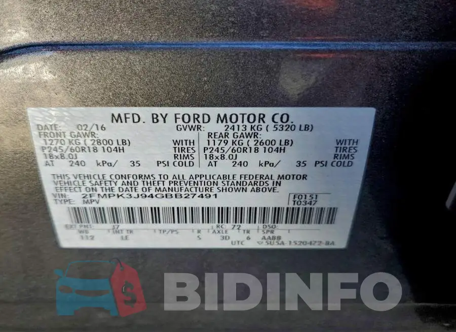 2FMPK3J94GBB27491 Photo# 13