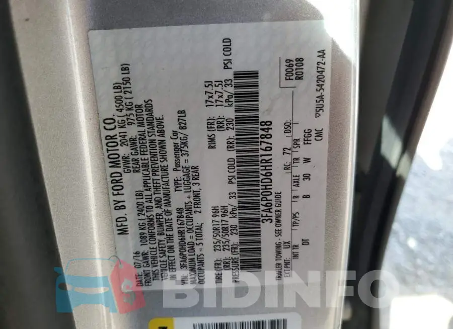 3FA6P0HD6HR167848 Photo# 13